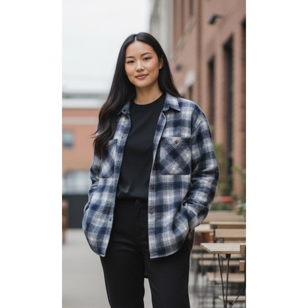 CI SONO Plaid Collection Button Up Shirt Blue White‎ Women's Size M PTP100